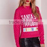 MGOO Custom Design Ladies Christmas Sweater Knitwear Women Diy Crop Jumper With Split Side Pink thumbnail-5