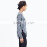 V Neck Long Sleeve T-shirt for Women in Naples Stripe thumbnail-2