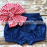 Red Gingham Cute Bloomer With Navy Bowknot Headband Set New Born Baby Clothes Set thumbnail-6