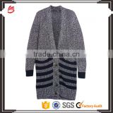 Newly Arrival Thick Black Strips Pattern Cardigan Knitwear for Women with Button Fastening and Two Waist Pockets