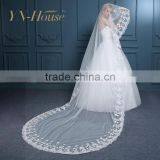 High Quality Fabric Graceful Perfect Long Tulle Wedding Veil With Appliqued Bridal Veils thumbnail-3