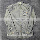 Dark Blue Men's Contrast Fitted Button Denim Shirts thumbnail-1