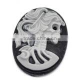 Gray Resin Halloween Skull Pattern Oval Cameo 25x18mm(1"x3/4"), Sold per Packet of 50 thumbnail-1