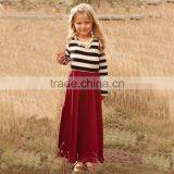 Fashion Family Matching Mother Daughter Red Stripe Long Sleeve Maxi Dresses thumbnail-3