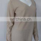162-96 Women Flat Knit v Neck Reverse Cashmere Sweater thumbnail-3