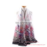 Colorful Lace Flower Printed 100% Cotton Women's Voile Scarf
