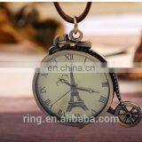 Vintage Eiffel Tower Logo Bronze Pocket Watch With Leather Chain thumbnail-3