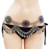 New Women Gold Metal Chain Ethnic Style Bohemian Fashion Wide Band Belly Dancing Belt Bell Coin Charms Hip High Waist Plus Size L XL XXL thumbnail-3