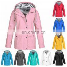 Индивидуально изготовленная женская водонепроницаемая дождевка с капюшоном для активного отдыха на открытом воздухе плюс большой куртка-ветровка thumbnail-2