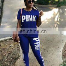 Custom Pink Letter Print Sweatsuit Women Set Plus Size Set Short Sleeve Tops Skinny Pant Tracksuit Fall Casual 2 Piece Set thumbnail-5