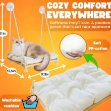Solid Wood Seat & Strong Suction Cups Cat Window Bed & Furniture for Cat Hammock Inside Hanging Window Shelf Cat Window Peach thumbnail-4