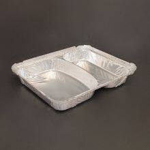 2 Compartment Disposable Aluminum Foil Food Container Tray for Meal Packaging Catering Takeout and Food Delivery Use