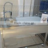 APEX custom make supermarket luxury faucet stainless steel sink front curve glass fish cleaning table