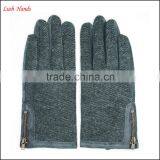 Fashion Ladies Back Dark Green Fabric and Palm Sheep Suede Gloves With Side Zipper thumbnail-4
