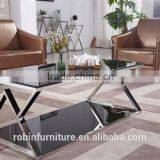 Living Room RB-1506 Modern Black Stoving Varnish Rectangular Tempered Glass Coffee Table With Stainless Steel Tea Table thumbnail-5