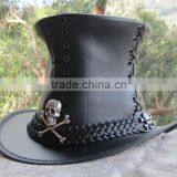 Black Leather Steampunk / Gothic Corset Top Hat/fashion western cowboy hats/Genuine Cowhide Leather cowboy hats/WB-CH-1212