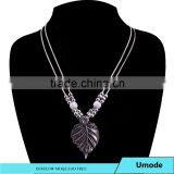 Vintage Ethnic Bohemian Leaf Charm Pendant Rope Chain Silver Necklace thumbnail-2