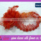 Red Color Mesh Fabric Flower Decorated Bridal Hair Accessory thumbnail-1