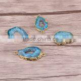 Titanium AB Blue Agate Slice Beads, Gold Plated Agate Geode Gem Stone Connector Druzy Beads For Jewelry Making thumbnail-5
