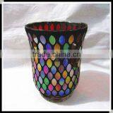 Home Decor Colored Mosaic Style Hurricane Glass Candle Holder thumbnail-5