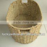 Oval Waterweeds/straw Storage Basket With Handle thumbnail-1