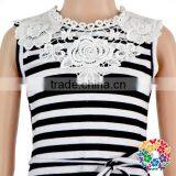 Fashion Design Black Stripe Cotton Summer Dress Sleeveless Adding Lace Girl Child Dress thumbnail-4