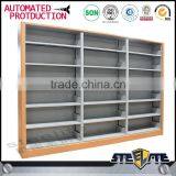 Wholesale wrought iron bookshelves metal exhibition wooden book shelf for sale