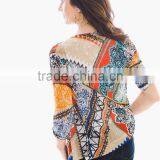 Women's 3/4 Sleeve Printed Front Bowknot Blouse Tops thumbnail-2