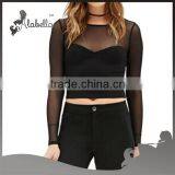 Plain Crop Top Wholesale Custom Crop Top With Mesh Fabric thumbnail-1
