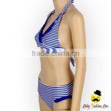 New Printed Blue Striped Nylon Separable Type Teen Girl Bikini Waterproof Swimwear Under Panties thumbnail-4