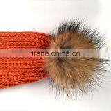 Myfur Fashion Colorful Orange Stylish Real Raccoon Fur Pompom Knitting Scarf thumbnail-3