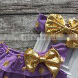 Baby Girls Clothes Toddler Girls Romper Infant Girls Purple Gold Polka Dot Romper With Headband thumbnail-2