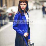 2016 Stylish Designer Blue Fashionoable Lady Leather Coat Woman A Type Short Jackets thumbnail-1