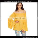 Women Lady Blouse Off Shoulder Pleated Ruffle Sleeve Blouse Top thumbnail-1