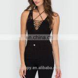 Wholesale Black Stripe Neckline Women Tight Bodysuit thumbnail-3