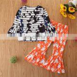 Toddler Baby Girls Halloween Christmas Ruffles Outfits Orange Pumpkin Tops Long Sleeve T-Shirt Striped Sz90-130 thumbnail-3