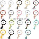 PU Leather Key Chain Women Circle Tassel Bracelet Wristlet Keychains Girl Key Ring Wrist 35colors thumbnail-3