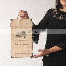 Vintage Handmade Wood Wine Box Holder for 2 Bottles With Handle Wine Gift Box thumbnail-2