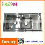 Professional Factory 1.2mm SUS 304 Stainless Steel Double Bowl Handmade Kitchen Sinks With Drainboard HD-HM10048 thumbnail-2