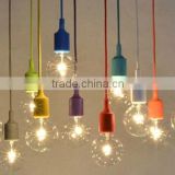 Simply Colourful E27 Pendant Light with Plastic Ceiling Rose, Braided Textile Wire, Silicone Lamp Socket