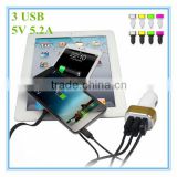 hot sale oem black and white with colorful aluminum ring led 3 port 5v 5.2a phone charging adapter