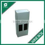 PLAIN WHITE CORRUGATED DISPLAY BOXES TWO BOTTLES VODKA WINE PACKING CARRIERS WITH PLASTIC HANDLE
