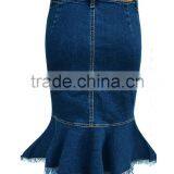 Lastest Design Girls Fashion Women Dark Blue Raw Edges Denim Elastic Jeans Skirts thumbnail-2