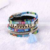 New Arrival Rhinestone Multilayer Leather Wrap Fashion Korean Velvet Tassel Bracelet for Men and Women's Gift