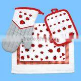 3pc Pigment Printing Towel With Fringe Cheese Holder Set Rooster Design Glove Set thumbnail-6