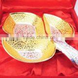 Indian Wedding Return Gift Item Beautiful Silver and Gold and Gold Plated Brass Tray thumbnail-3