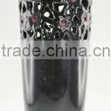 Ceramic Shinny Black Vase with Floral Pattern & Swarovski Crystals