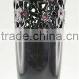 Ceramic Shinny Black Vase With Floral Pattern & Swarovski Crystals thumbnail-1