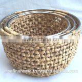 Set of 3 Round Water Hyacinth Baskets With Mental Handles thumbnail-1