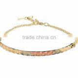 Three Tone Plated Bangle Bracelet With Extension Link Chain thumbnail-1